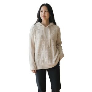 Fate Beige Cable‎ Knit Hooded Sweater Pullover Long Sleeve Size Large